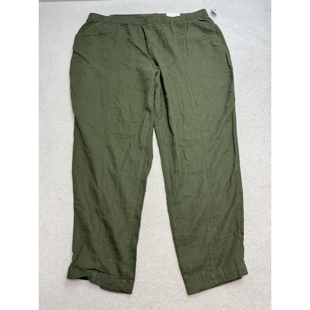 Old Navy Pants Women's XL Green Linen Blend High Rise Crop Drawstring Relaxed
